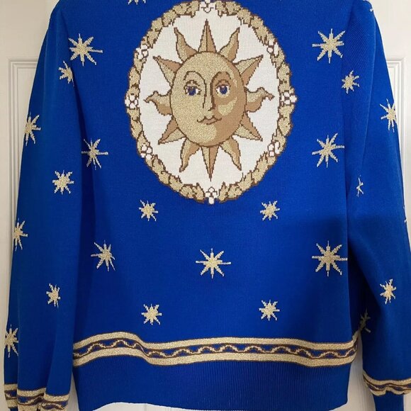 St. John Santana Knit Royal Blue Gold Embroidered Sweater Blazer Cardigan Sz M - Picture 3 of 7